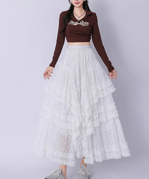 &soiree(アンドソワレ)の「ドットチュールティアードスカート(スカート・レディース・ブラック/ホワイト・SMALL/MEDIUM/LARGE/X-LARGE)」の1枚目の写真