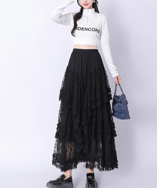 &soiree(アンドソワレ)の「ドットチュールティアードスカート(スカート・レディース・ブラック/ホワイト・SMALL/MEDIUM/LARGE/X-LARGE)」の2枚目の写真