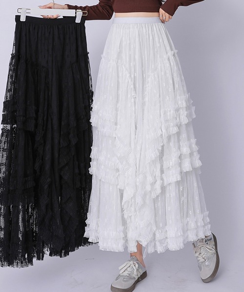 &soiree(アンドソワレ)の「ドットチュールティアードスカート(スカート・レディース・ブラック/ホワイト・SMALL/MEDIUM/LARGE/X-LARGE)」の7枚目の写真