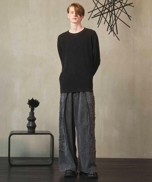 MAISON SPECIAL（メゾンスペシャル）の「《UNISEX》Flower Patchwork Vintage Like Easy Sweat Pants/フラワーパッチワークヴィンテージライクイージースウェットパンツ【MAISON SPECIAL/メゾンスペシャル】■セットアップ対応■（スウェットパンツ・メンズ・ブラック・0/1/2）」の5枚目の写真