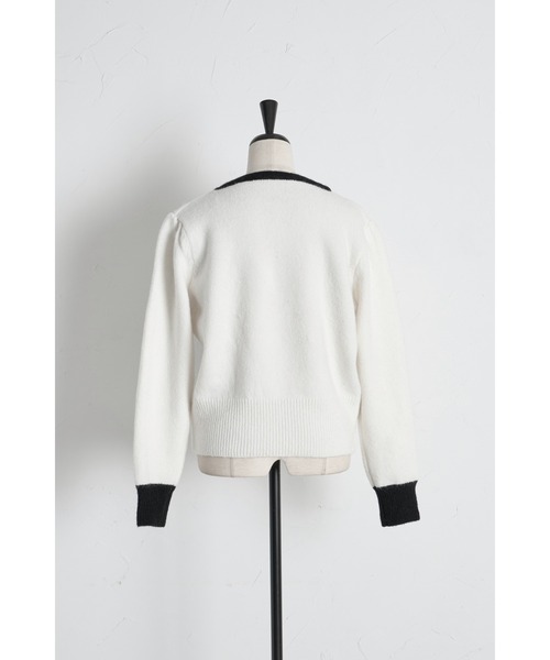 tocco closet（トッコ　クローゼット）の「【ZOZO限定】三段リボン付き配色ニットプルオーバー（ニット/セーター・レディース・ホワイト/ブラック/グレー・M）」の9枚目の写真