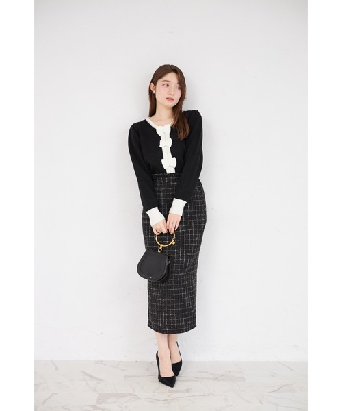 tocco closet（トッコ　クローゼット）の「【ZOZO限定】三段リボン付き配色ニットプルオーバー（ニット/セーター・レディース・ホワイト/ブラック/グレー・M）」の17枚目の写真