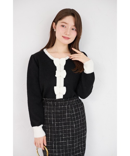 tocco closet（トッコ　クローゼット）の「【ZOZO限定】三段リボン付き配色ニットプルオーバー（ニット/セーター・レディース・ホワイト/ブラック/グレー・M）」の20枚目の写真