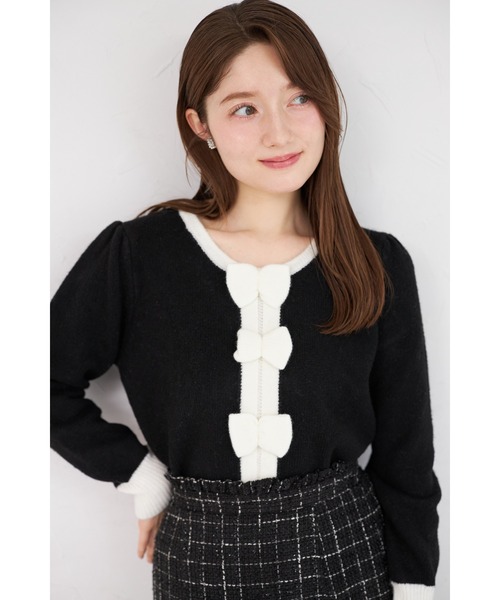 tocco closet（トッコ　クローゼット）の「【ZOZO限定】三段リボン付き配色ニットプルオーバー（ニット/セーター・レディース・ホワイト/ブラック/グレー・M）」の21枚目の写真