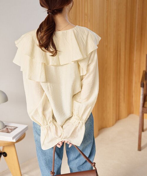 DISCOAT（ディスコート）の「シアーフリルブラウス（シャツ/ブラウス・レディース・ベージュ/ブラック/ホワイト系その他/サックスブルー・FREE）」の10枚目の写真