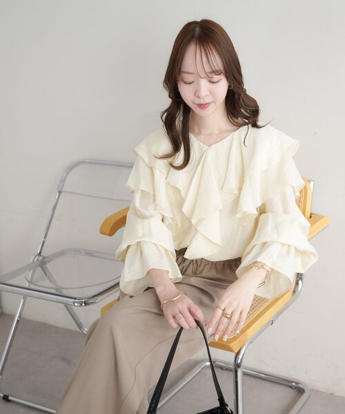 DISCOAT（ディスコート）の「シアーフリルブラウス（シャツ/ブラウス・レディース・ベージュ/ブラック/ホワイト系その他/サックスブルー・FREE）」の16枚目の写真