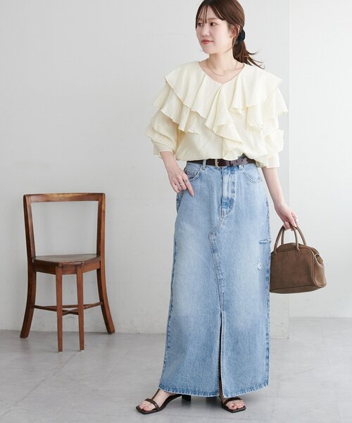 DISCOAT（ディスコート）の「シアーフリルブラウス（シャツ/ブラウス・レディース・ベージュ/ブラック/ホワイト系その他/サックスブルー・FREE）」の19枚目の写真