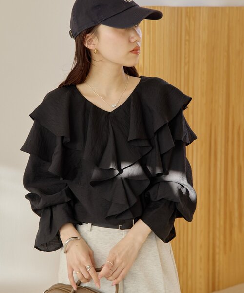 DISCOAT（ディスコート）の「シアーフリルブラウス（シャツ/ブラウス・レディース・ベージュ/ブラック/ホワイト系その他/サックスブルー・FREE）」の20枚目の写真