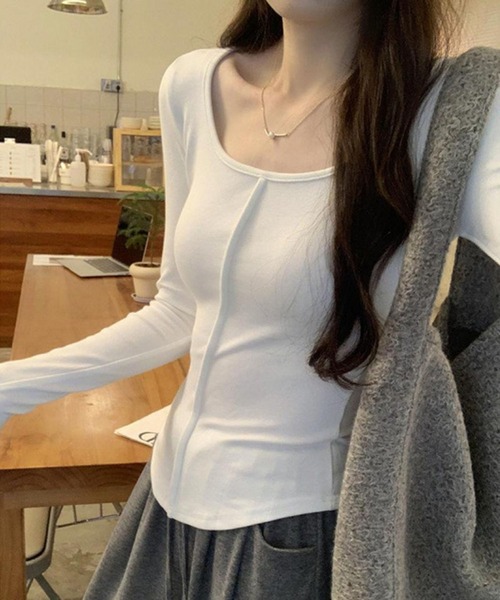 lulufa（ルルファ）の「フロントアウトリンキング裾ラウンドロンT（Tシャツ/カットソー・レディース・グレー/ブラック/ブラウン/ホワイト/チャコール・LARGE/MEDIUM）」の13枚目の写真