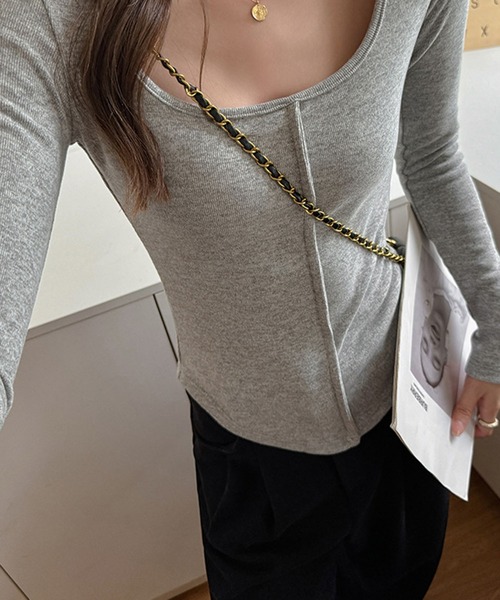 lulufa（ルルファ）の「フロントアウトリンキング裾ラウンドロンT（Tシャツ/カットソー・レディース・グレー/ブラック/ブラウン/ホワイト/チャコール・LARGE/MEDIUM）」の8枚目の写真