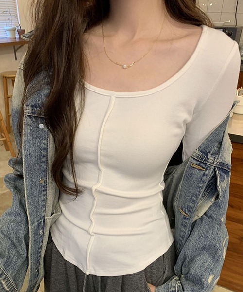 lulufa（ルルファ）の「フロントアウトリンキング裾ラウンドロンT（Tシャツ/カットソー・レディース・グレー/ブラック/ブラウン/ホワイト/チャコール・LARGE/MEDIUM）」の14枚目の写真
