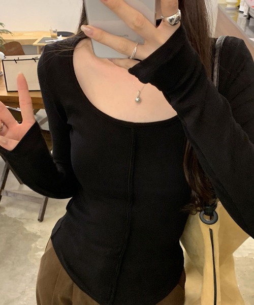 lulufa（ルルファ）の「フロントアウトリンキング裾ラウンドロンT（Tシャツ/カットソー・レディース・グレー/ブラック/ブラウン/ホワイト/チャコール・LARGE/MEDIUM）」の17枚目の写真