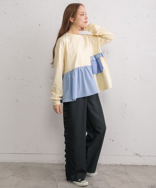 POU DOU DOU（プードゥドゥ）の「異素材mixデザインヘムトップス（Tシャツ/カットソー・レディース・キナリ/オフホワイト/ネイビー・3）」の13枚目の写真