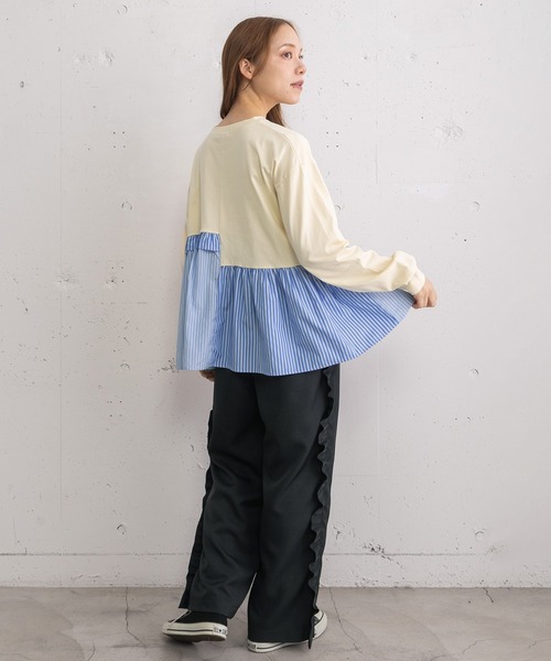 POU DOU DOU（プードゥドゥ）の「異素材mixデザインヘムトップス（Tシャツ/カットソー・レディース・キナリ/オフホワイト/ネイビー・3）」の15枚目の写真