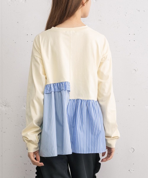 POU DOU DOU（プードゥドゥ）の「異素材mixデザインヘムトップス（Tシャツ/カットソー・レディース・キナリ/オフホワイト/ネイビー・3）」の19枚目の写真