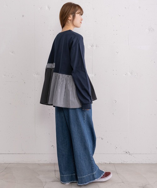 POU DOU DOU（プードゥドゥ）の「異素材mixデザインヘムトップス（Tシャツ/カットソー・レディース・キナリ/オフホワイト/ネイビー・3）」の22枚目の写真