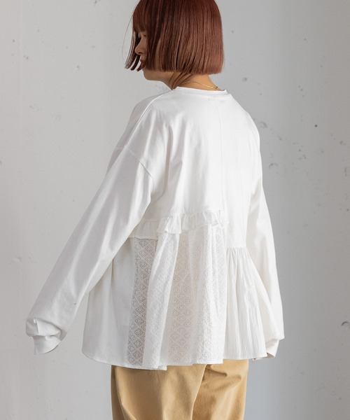 POU DOU DOU（プードゥドゥ）の「異素材mixデザインヘムトップス（Tシャツ/カットソー・レディース・キナリ/オフホワイト/ネイビー・3）」の5枚目の写真