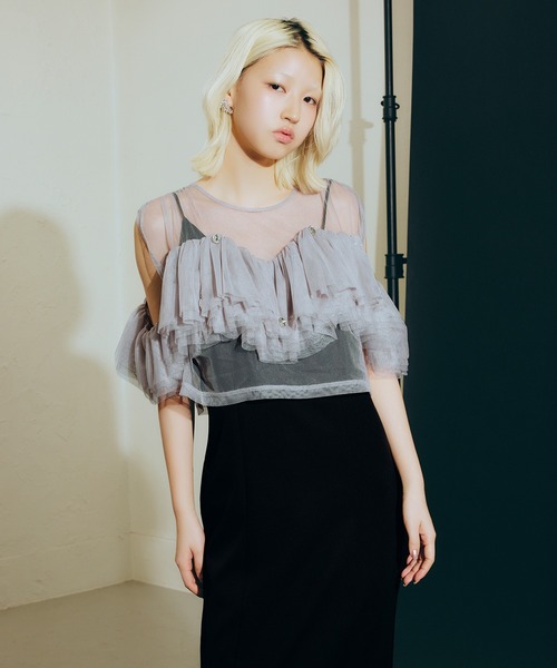darial(ダリアル)の「【darial】drop bijou frill top / ドロップビジューフリルトップ(その他トップス・レディース・ブラック/ブルーグレー/アッシュ・フリー)」の8枚目の写真