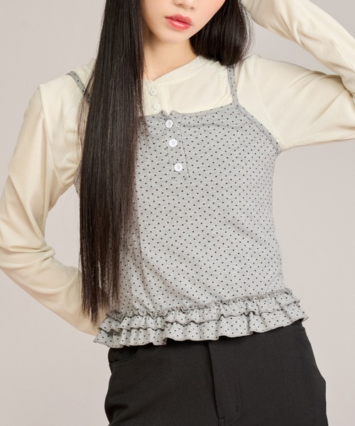 apres jour mignon(アプレジュールミニョン)の「シアーベロアヘンリープルオーバー(Tシャツ/カットソー・レディース・アイボリー/グレイッシュベージュ・LARGE/フリー)」の1枚目の写真