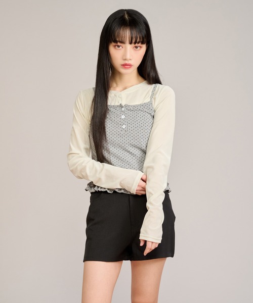 apres jour mignon(アプレジュールミニョン)の「シアーベロアヘンリープルオーバー(Tシャツ/カットソー・レディース・アイボリー/グレイッシュベージュ・LARGE/フリー)」の3枚目の写真