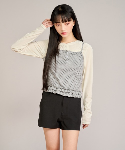 apres jour mignon(アプレジュールミニョン)の「シアーベロアヘンリープルオーバー(Tシャツ/カットソー・レディース・アイボリー/グレイッシュベージュ・LARGE/フリー)」の9枚目の写真