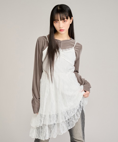 apres jour mignon(アプレジュールミニョン)の「シアーベロアヘンリープルオーバー(Tシャツ/カットソー・レディース・アイボリー/グレイッシュベージュ・LARGE/フリー)」の5枚目の写真