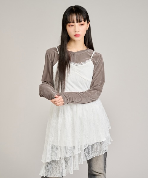 apres jour mignon(アプレジュールミニョン)の「シアーベロアヘンリープルオーバー(Tシャツ/カットソー・レディース・アイボリー/グレイッシュベージュ・LARGE/フリー)」の17枚目の写真