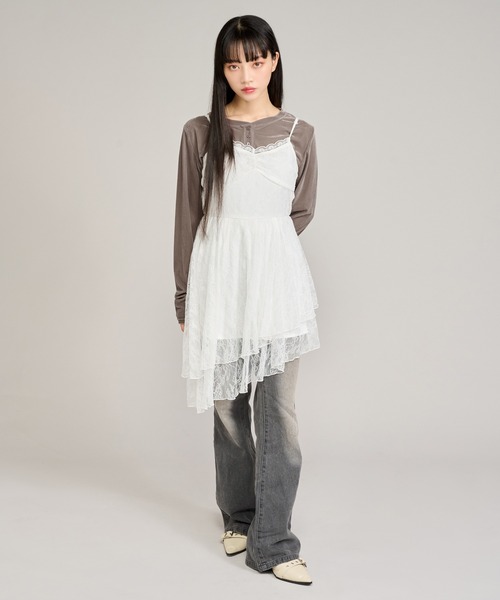 apres jour mignon(アプレジュールミニョン)の「シアーベロアヘンリープルオーバー(Tシャツ/カットソー・レディース・アイボリー/グレイッシュベージュ・LARGE/フリー)」の6枚目の写真