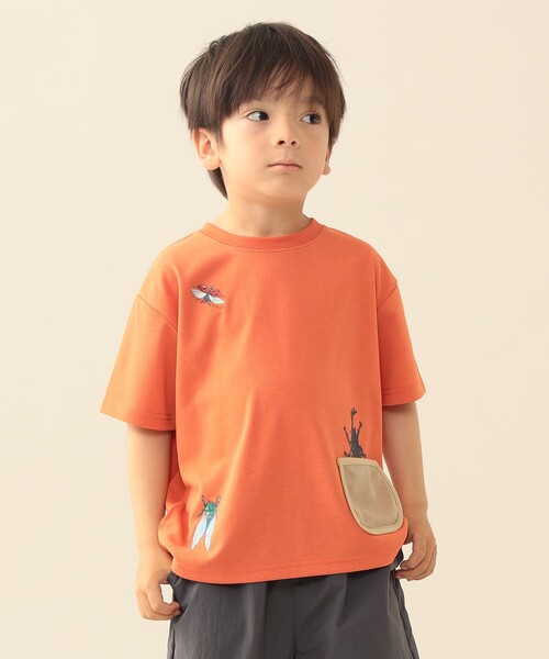 BEAMS mini(ビームスミニ)の「メッシュ ポケット 昆虫 Tシャツ 2026SS (吸水速乾・UVカット)カジュアル 外遊び プチプラ 保育園 通学 定番(Tシャツ/カットソー・キッズ・オレンジ/ロイヤルブルー/ブラウン系その他2・100/110/130/90/120)」の3枚目の写真