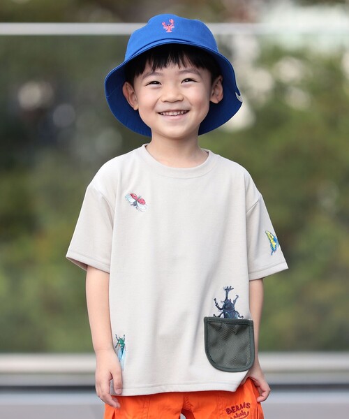 BEAMS mini(ビームスミニ)の「メッシュ ポケット 昆虫 Tシャツ 2026SS (吸水速乾・UVカット)カジュアル 外遊び プチプラ 保育園 通学 定番(Tシャツ/カットソー・キッズ・オレンジ/ロイヤルブルー/ブラウン系その他2・100/110/130/90/120)」の1枚目の写真