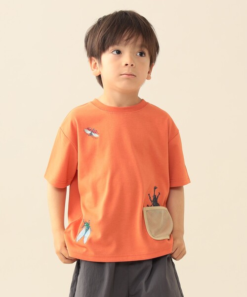 BEAMS mini(ビームスミニ)の「メッシュ ポケット 昆虫 Tシャツ 2026SS (吸水速乾・UVカット)カジュアル 外遊び プチプラ 保育園 通学 定番(Tシャツ/カットソー・キッズ・オレンジ/ロイヤルブルー/ブラウン系その他2・100/110/130/90/120)」の4枚目の写真