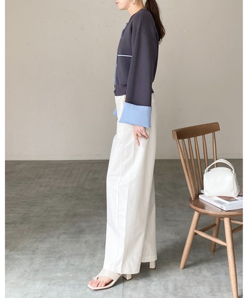 She's Closet(シーズクローゼット)の「ショート丈 長袖 配色バイカラー ニットカーディガン(カーディガン/ボレロ・レディース・グレー/チャコール/ベージュ・FREE)」の5枚目の写真