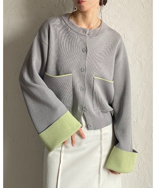 She's Closet(シーズクローゼット)の「ショート丈 長袖 配色バイカラー ニットカーディガン(カーディガン/ボレロ・レディース・グレー/チャコール/ベージュ・FREE)」の11枚目の写真