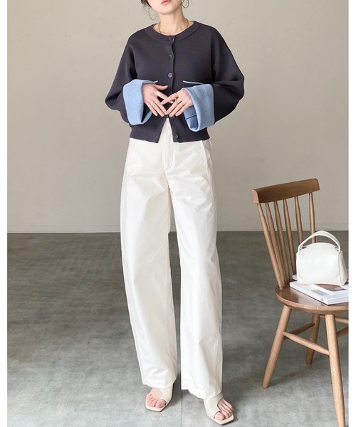 She's Closet(シーズクローゼット)の「ショート丈 長袖 配色バイカラー ニットカーディガン(カーディガン/ボレロ・レディース・グレー/チャコール/ベージュ・FREE)」の15枚目の写真