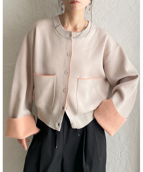 She's Closet(シーズクローゼット)の「ショート丈 長袖 配色バイカラー ニットカーディガン(カーディガン/ボレロ・レディース・グレー/チャコール/ベージュ・FREE)」の16枚目の写真