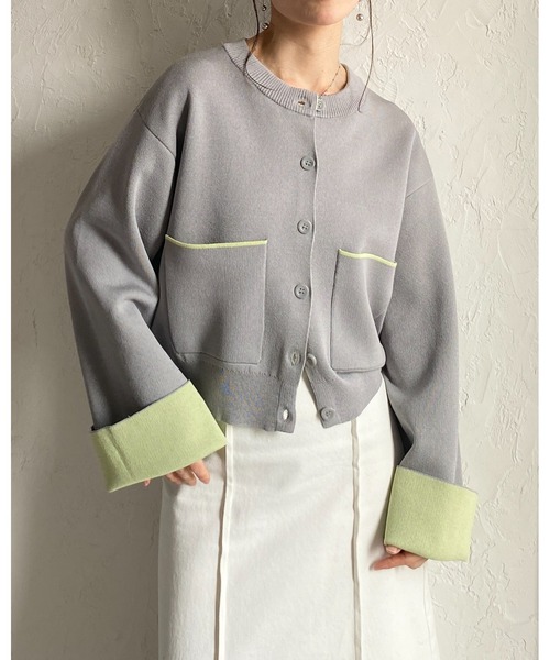 She's Closet(シーズクローゼット)の「ショート丈 長袖 配色バイカラー ニットカーディガン(カーディガン/ボレロ・レディース・グレー/チャコール/ベージュ・FREE)」の17枚目の写真