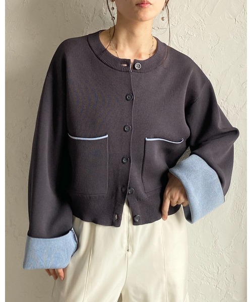 She's Closet(シーズクローゼット)の「ショート丈 長袖 配色バイカラー ニットカーディガン(カーディガン/ボレロ・レディース・グレー/チャコール/ベージュ・FREE)」の18枚目の写真