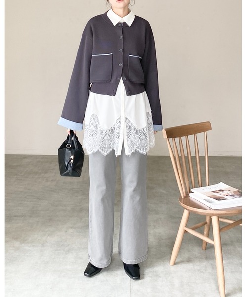 She's Closet(シーズクローゼット)の「ショート丈 長袖 配色バイカラー ニットカーディガン(カーディガン/ボレロ・レディース・グレー/チャコール/ベージュ・FREE)」の19枚目の写真