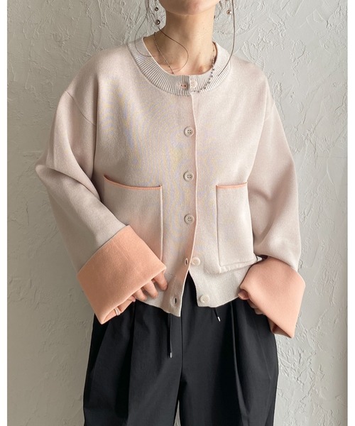 She's Closet(シーズクローゼット)の「ショート丈 長袖 配色バイカラー ニットカーディガン(カーディガン/ボレロ・レディース・グレー/チャコール/ベージュ・FREE)」の22枚目の写真
