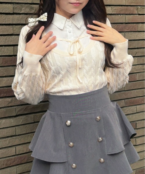 abc une face(アーベーセーアンフェイス)の「レイヤードケーブルニット(Tシャツ/カットソー・レディース・グレー/ブラック/ピンク・FREE)」の20枚目の写真