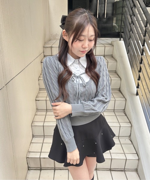abc une face(アーベーセーアンフェイス)の「レイヤードケーブルニット(Tシャツ/カットソー・レディース・グレー/ブラック/ピンク・FREE)」の11枚目の写真