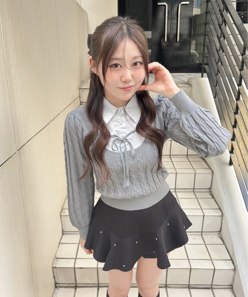 abc une face(アーベーセーアンフェイス)の「レイヤードケーブルニット(Tシャツ/カットソー・レディース・グレー/ブラック/ピンク・FREE)」の12枚目の写真