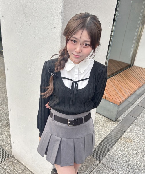 abc une face(アーベーセーアンフェイス)の「レイヤードケーブルニット(Tシャツ/カットソー・レディース・グレー/ブラック/ピンク・FREE)」の4枚目の写真