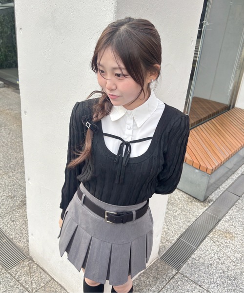 abc une face(アーベーセーアンフェイス)の「レイヤードケーブルニット(Tシャツ/カットソー・レディース・グレー/ブラック/ピンク・FREE)」の5枚目の写真
