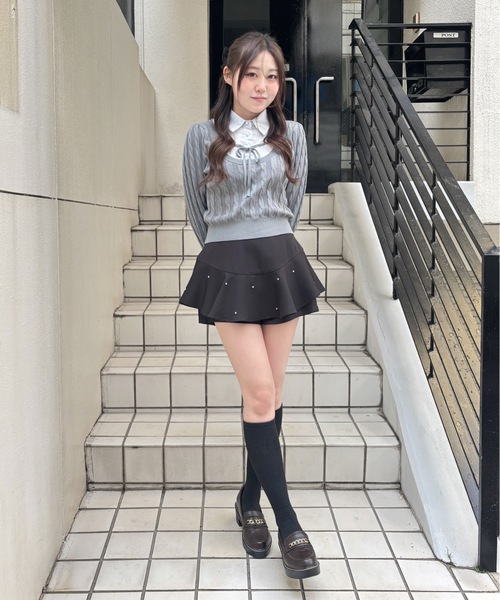 abc une face(アーベーセーアンフェイス)の「レイヤードケーブルニット(Tシャツ/カットソー・レディース・グレー/ブラック/ピンク・FREE)」の16枚目の写真