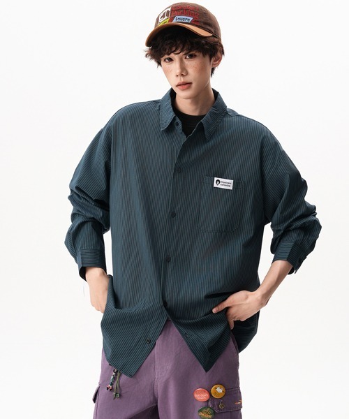 Ressaca（レサーカ）の「オーバーサイズストライプシャツ（シャツ/ブラウス・メンズ・ブルー/グリーン/レッド・L/M）」の2枚目の写真