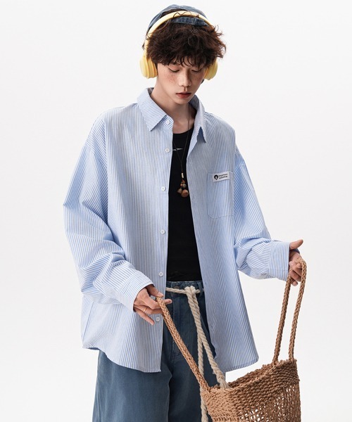 Ressaca（レサーカ）の「オーバーサイズストライプシャツ（シャツ/ブラウス・メンズ・ブルー/グリーン/レッド・L/M）」の4枚目の写真