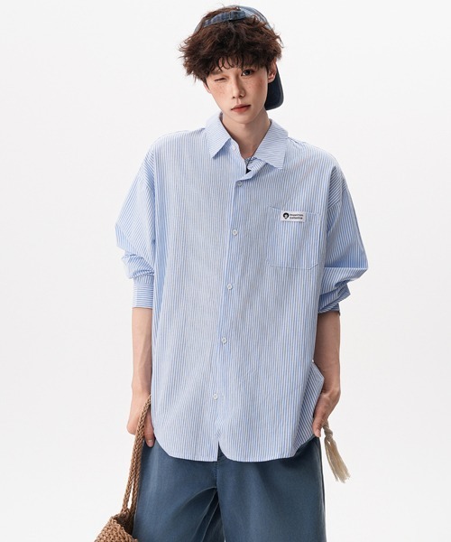 Ressaca（レサーカ）の「オーバーサイズストライプシャツ（シャツ/ブラウス・メンズ・ブルー/グリーン/レッド・L/M）」の5枚目の写真