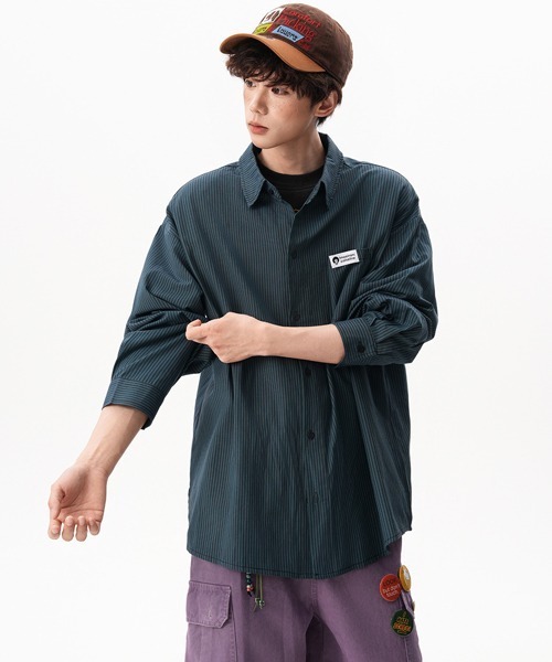 Ressaca（レサーカ）の「オーバーサイズストライプシャツ（シャツ/ブラウス・メンズ・ブルー/グリーン/レッド・L/M）」の19枚目の写真