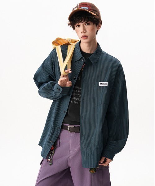 Ressaca（レサーカ）の「オーバーサイズストライプシャツ（シャツ/ブラウス・メンズ・ブルー/グリーン/レッド・L/M）」の20枚目の写真